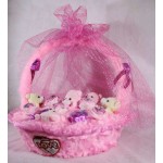 Special Valentines Pink Basket Bouquet of Teddies and Chocolates